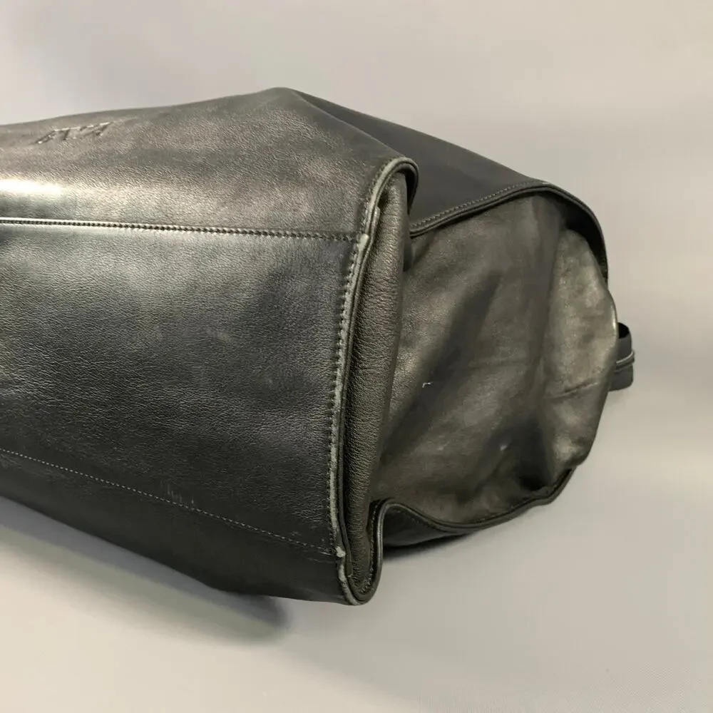 Emporio Armani Black Leather Weekender Bag One Size